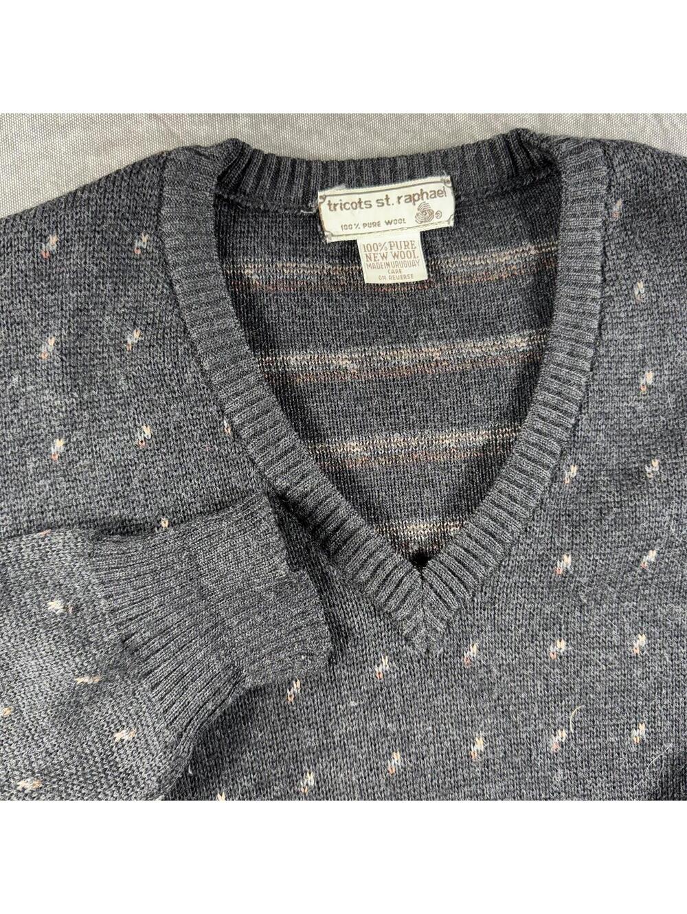 Tricots St. Raphael Sweater Men's Black Pure Wool V-Neck VTG